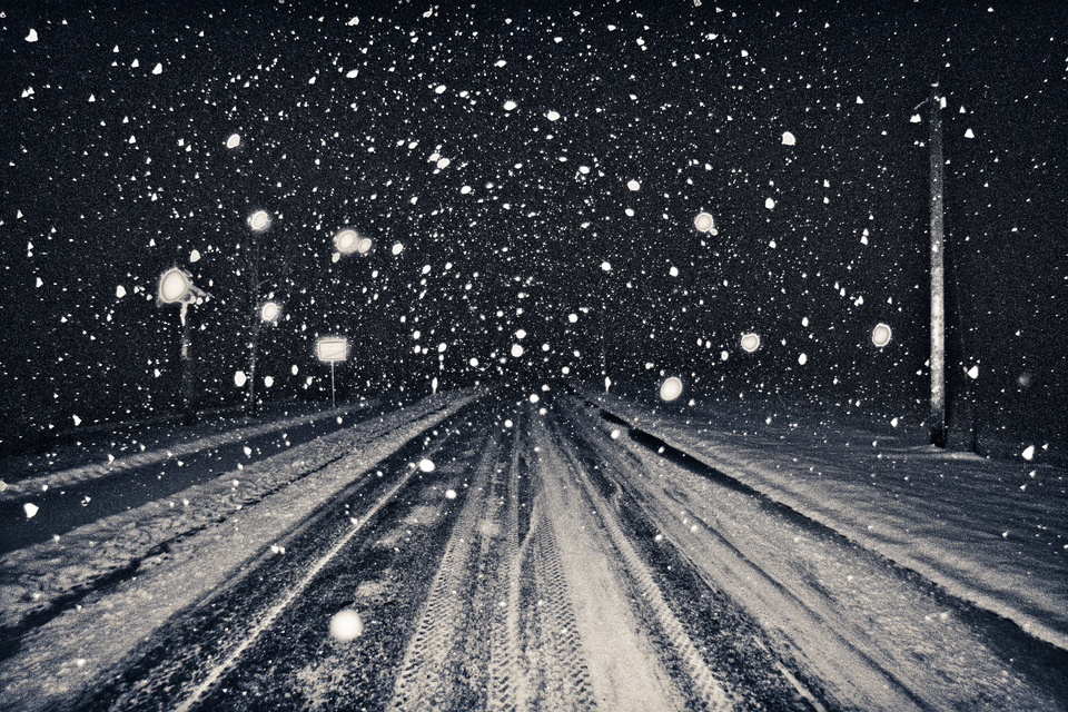 Snowfall over Iced Road - ID 013187