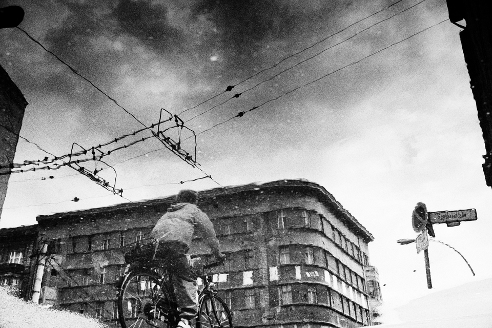 Cyclist in Puddle - ID 013735